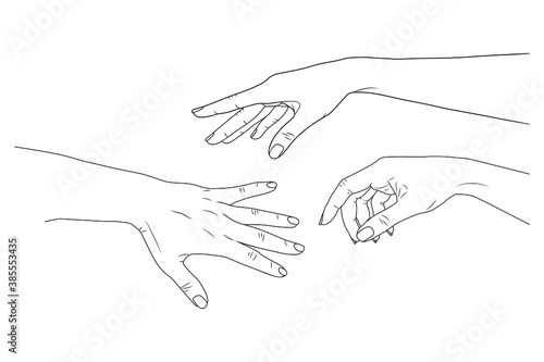 Women's hands, nails. Vector stock illustration eps10. Outline.