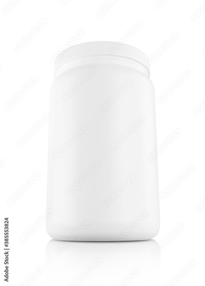 white plastic bottle for whey protein supplement product design mock-up isolated on white background white plastic bottle for whey protein supplement product design mock-up isolated on white background