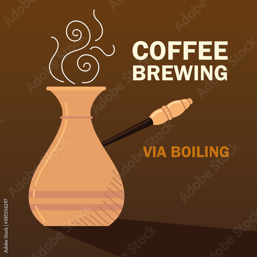 coffee brewing methods, turkish cezve boiling hot beverage, dark background