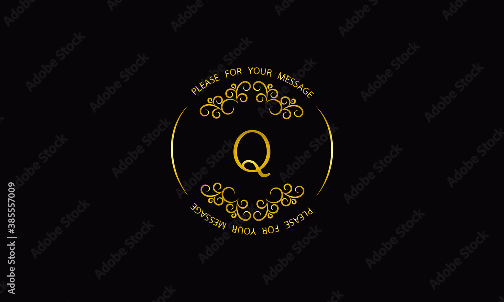 Fototapeta premium Graceful gold monogram design template on black background. Elegant logo with Q sign for royalty, business card, boutique, hotel, heraldic, jewelry.