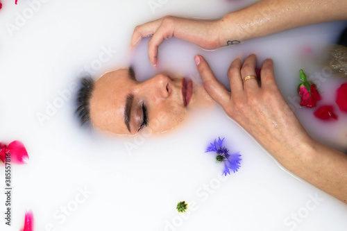  Girl in the bathroom with milk