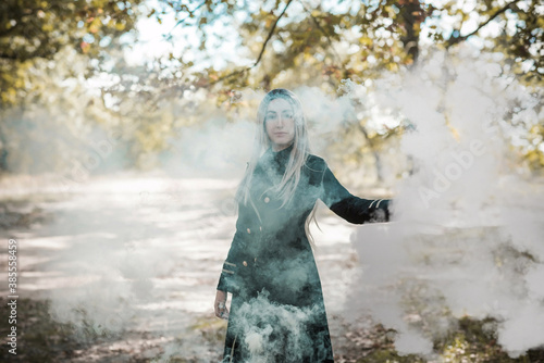 Mystical scene at forest, wizard look, Halloween ideas, magic costume