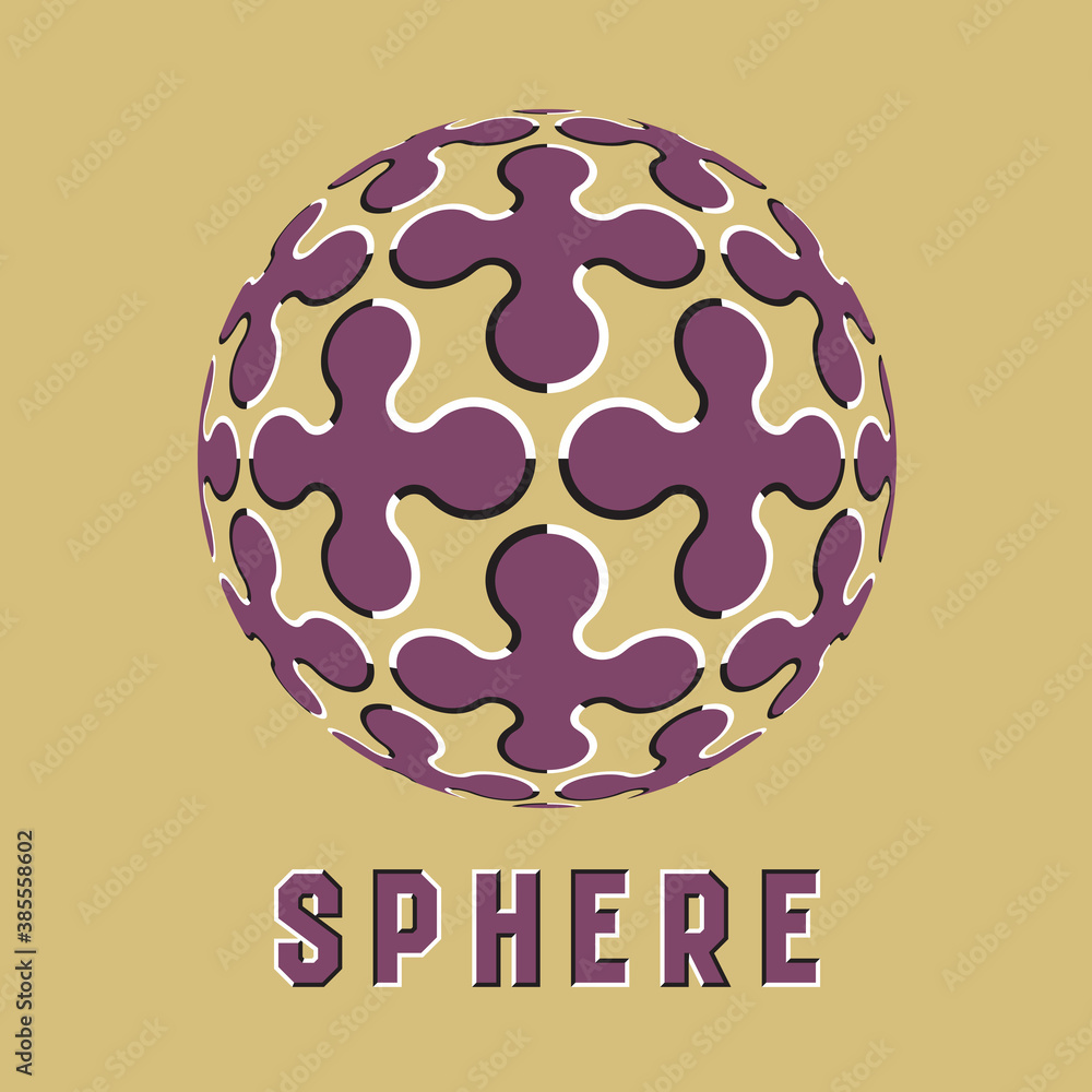 Abstract sphere logo symbol with motion optical illusion effect. Pink round emblem of moving cruciform shapes pattern. Abstract sphere logo symbol with motion optical illusion effect. Pink round emblem of moving cruciform shapes pattern.