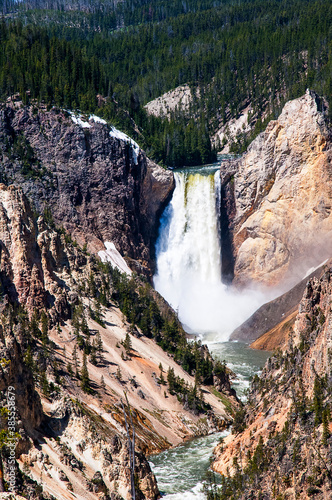Yellowstone Falls consist of two major waterfalls on the Yellowstone River in State of Wyoming USA