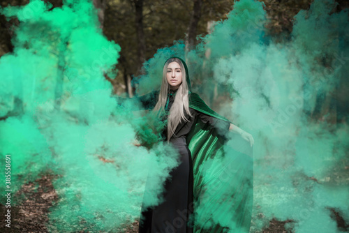 Mystical scene at forest, wizard look, Halloween ideas, magic costume