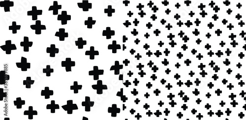 Seamless geometric plus, decorative black and white background cross pattern in vector