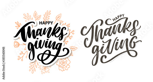 happy thanksgiving lettering calligraphy text brush vector