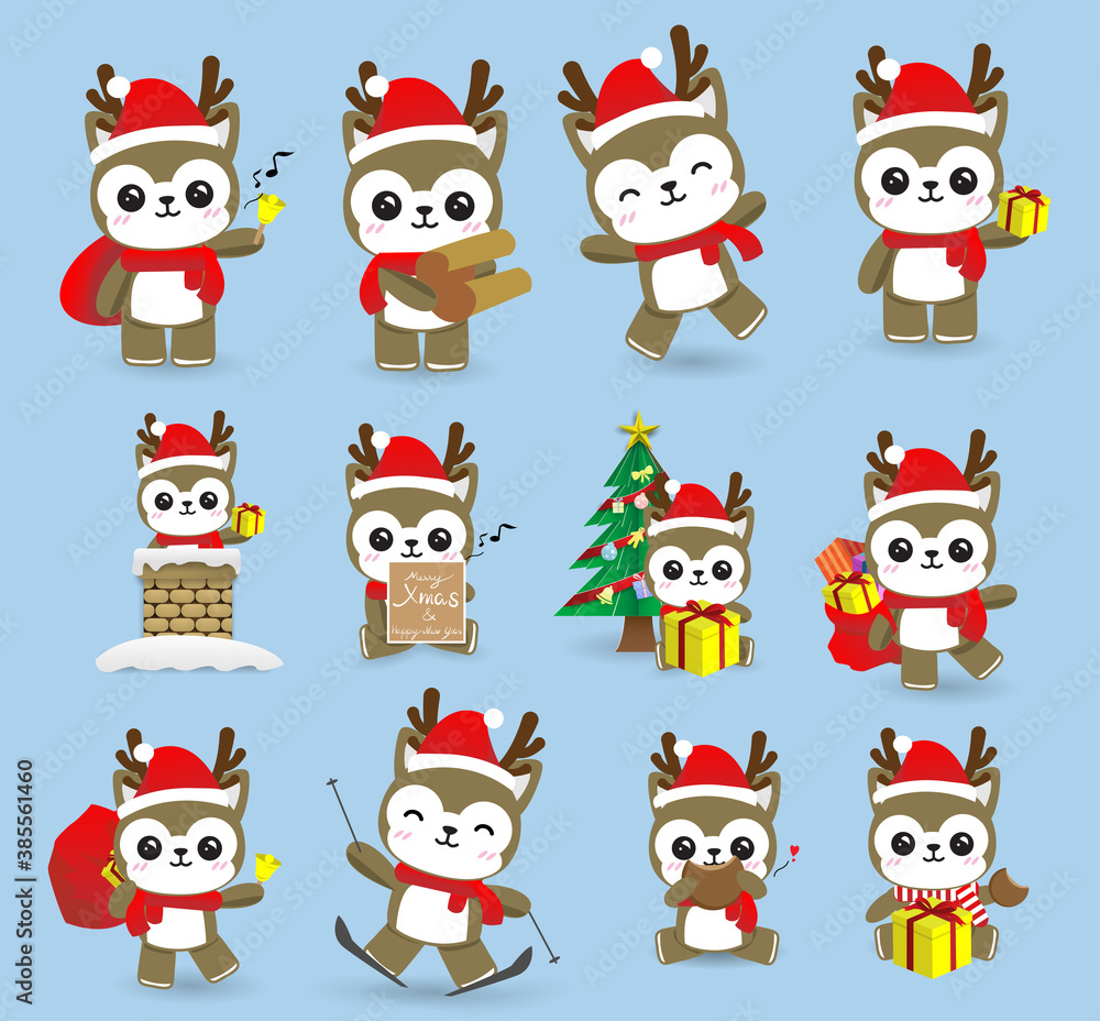 cute kawaii reindeer Christmas ,happy new year cute kawaii reindeer Christmas ,happy new year