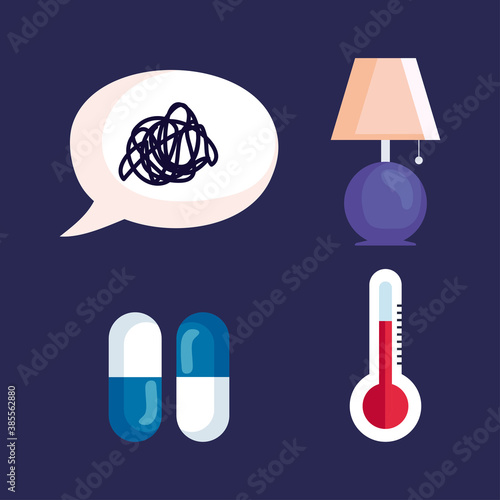 insomnia stress bubble lamp pills and thermometer design, sleep and night theme Vector illustration