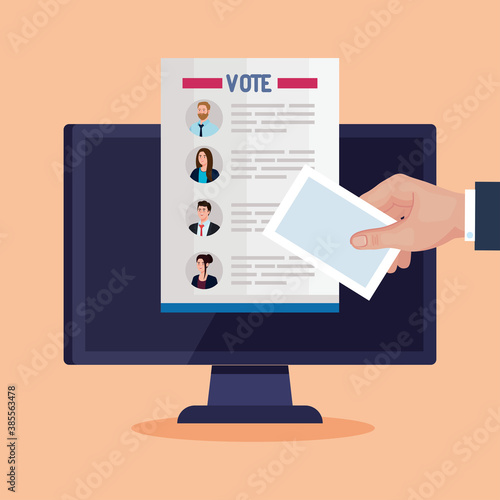 Election day vote presidents paper on computer design, government and campaign theme Vector illustration