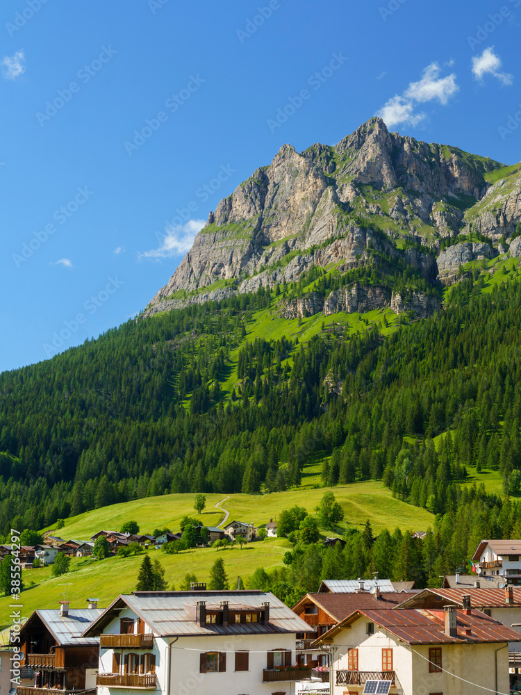 Mountain landscape along the road to Forcella Staulanza at Selva di Cadore, Dolomites