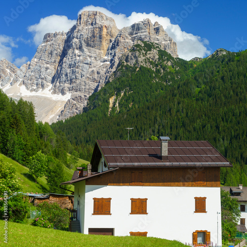 Mountain landscape along the road to Forcella Staulanza at Selva di Cadore, Dolomites photo