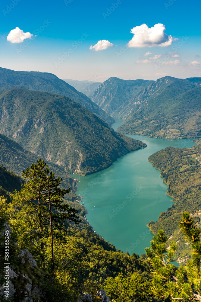 Perucac lake and river Drina from Tara mountain in Serbia