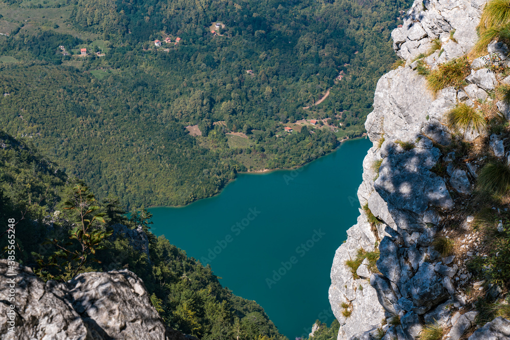 Perucac lake and river Drina from Tara mountain in Serbia
