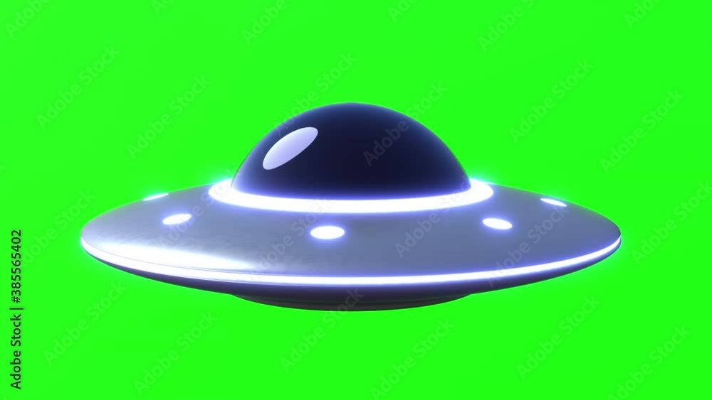 UFO Flying Saucer spaceship isolated on green screen chroma key