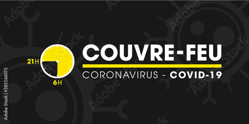 Couvre-feu dans les grandes métropoles de France - pandémie du coronavirus covid19 - déplacement interdit de 21h à 6h - icône de pendule - illustration vectorielle