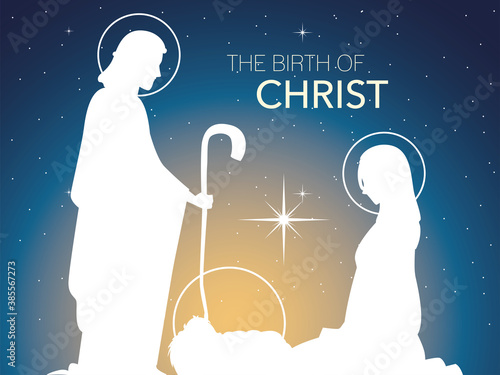 nativity, traditional celebration manger holy family in silhouette and gradient background