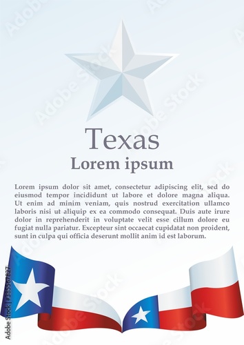 Flag of Texas, State of Texas. Template for the award, an official document with the flag of the state of Texas. Bright, colorful vector illustration.