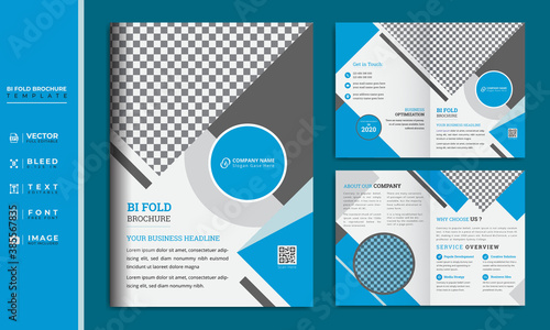 Corporate bi fold business brochure template design.