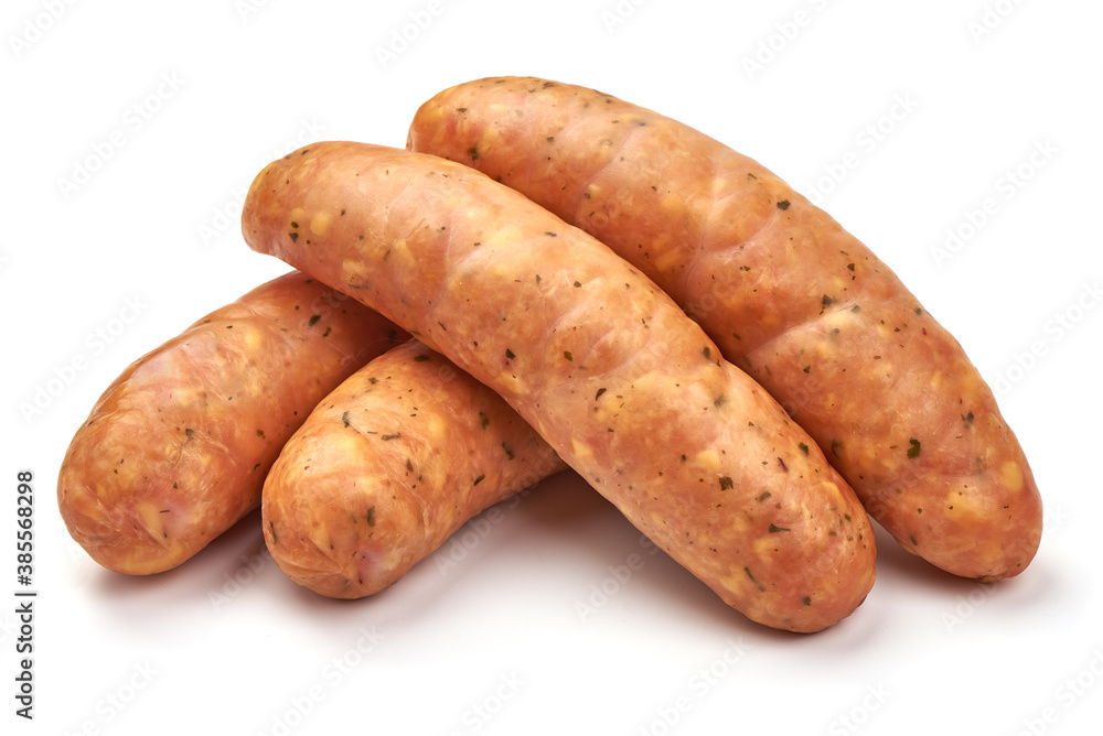 German bratwurst sausages, isolated on white background German bratwurst sausages, isolated on white background