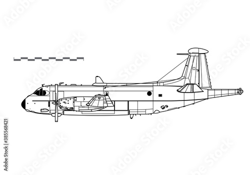 Breguet Br.1150 Atlantic. Vector drawing of maritime patrol aircraft. Side view. Image for illustration and infographics.