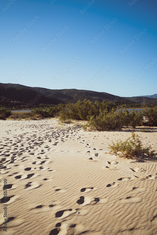 Chia beach, sandy beach in Sardinia, south coast, Italy