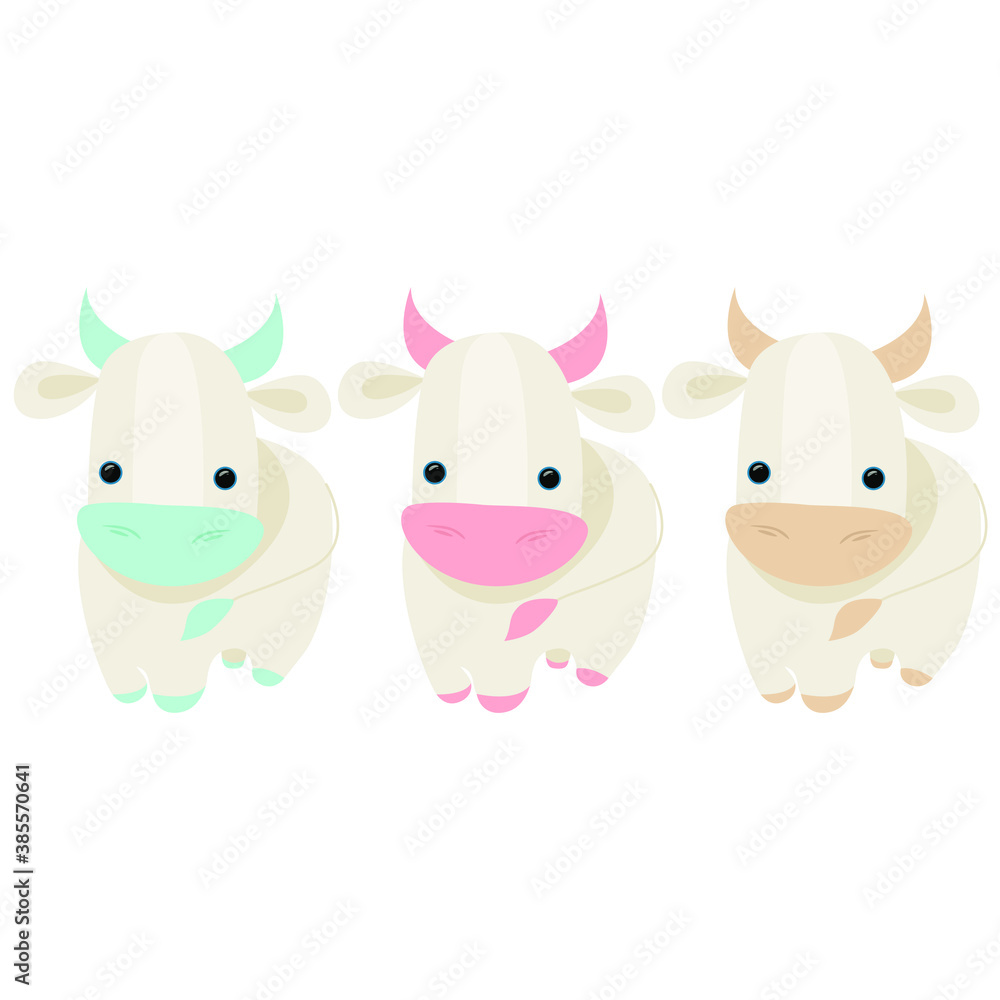 Naklejka premium Year of the bull.Funny Cow.Merry Christmas and New Year card,hand drawn style print.Cute cow cartoon character.2021 Year Lunar Zodiac Animal.Chinese New Year of Ox.Cow vector illustration