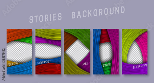 Set of volumetric background templates for social media stories. Abstract colorful frame templates for banner design.