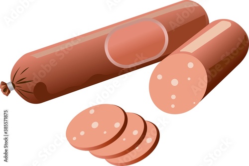 Two sticks of sausage with chopped pieces. Vector illustration isolated on white background.