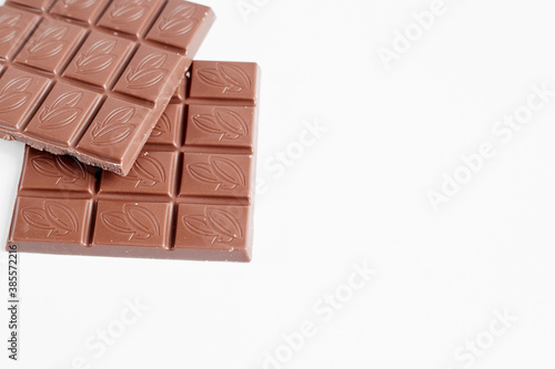 close up a chocolate bar isolated on white background