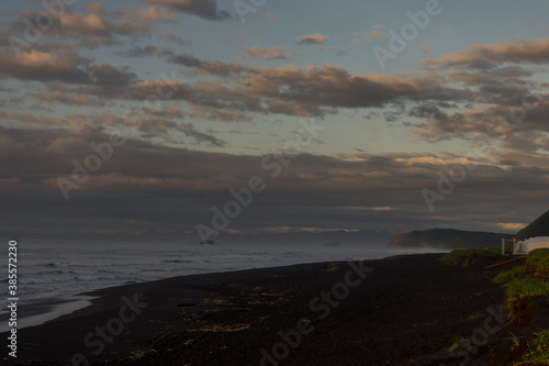 Khalaktyrsky beach with volcanic sand, Kamchatka Peninsula, Russia