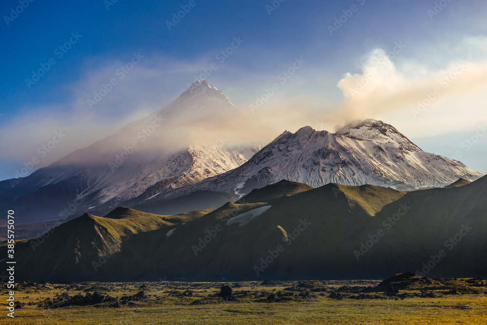 Volcanoes Kamen and Bezymyanny, Klyuchevskoy National Park, Kamchatka Peninsula, Russia
