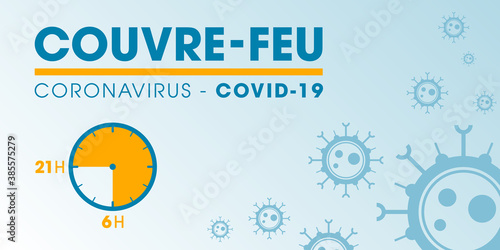 Couvre-feu dans les grandes métropoles de France - pandémie du coronavirus covid19 - déplacement interdit de 21h à 6h - icône de pendule - illustration vectorielle