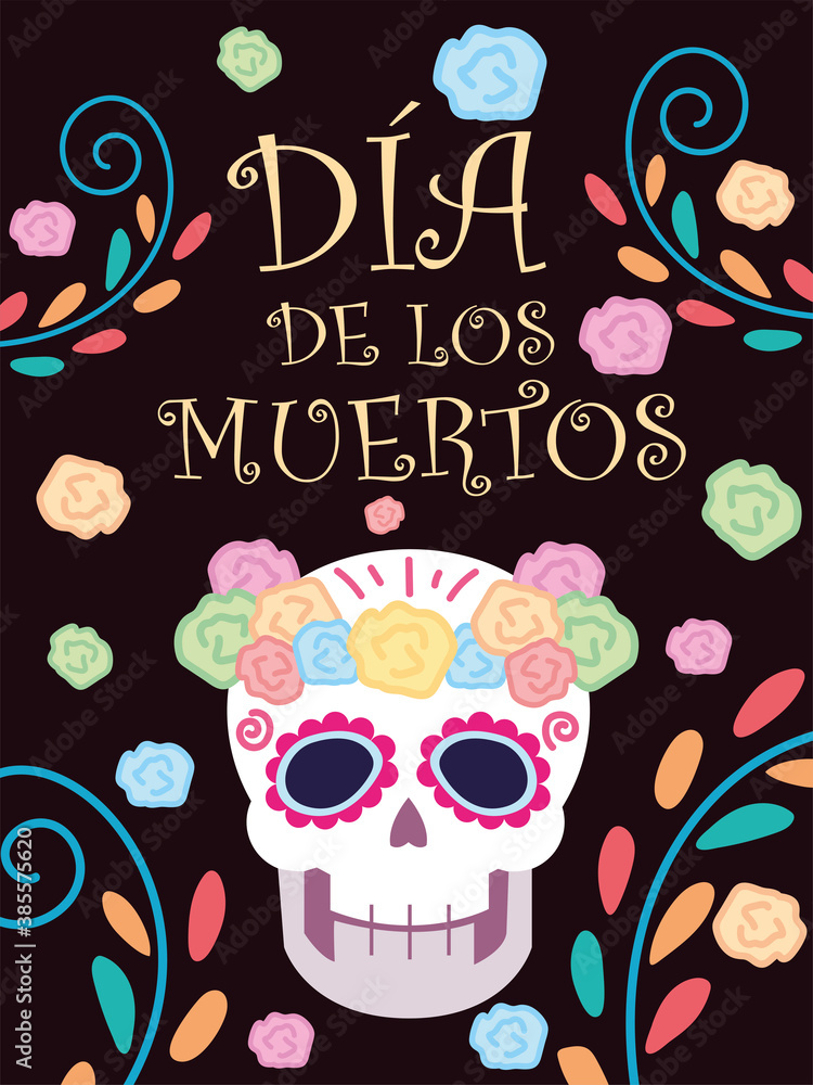 day of the dead, decorative flowers in skull mexican celebration