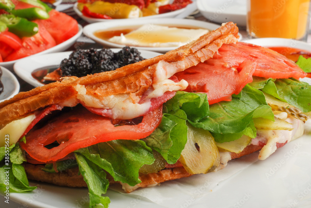Ayvalik Tostu- Serving Turkish traditional toast sandwich Ayvalik Tostu- Serving Turkish traditional toast sandwich