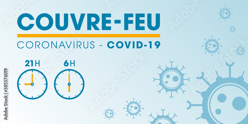 Couvre-feu dans les grandes métropoles de France - pandémie du coronavirus covid-19 - déplacement interdit de 21h à 6h - icône de pendule - illustration vectorielle
