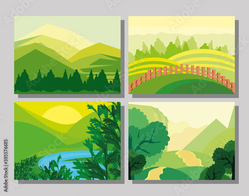 landscapes nature greenery pack icons fields mountains river forest