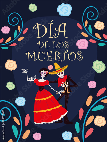 day of the dead, traditional catrina skeleton flowers decoration celebration