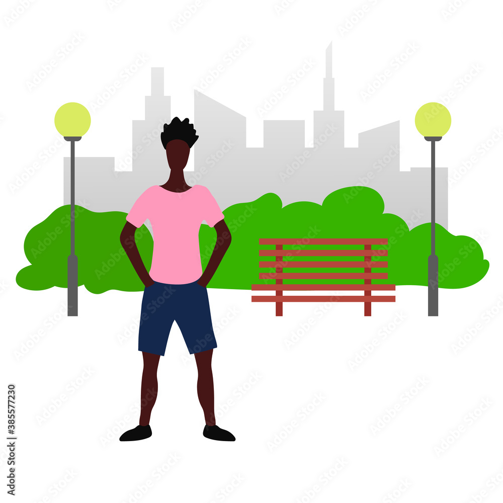 A man standing in a park. Vector illustration. Isolated. A man standing in a park. Vector illustration. Isolated.