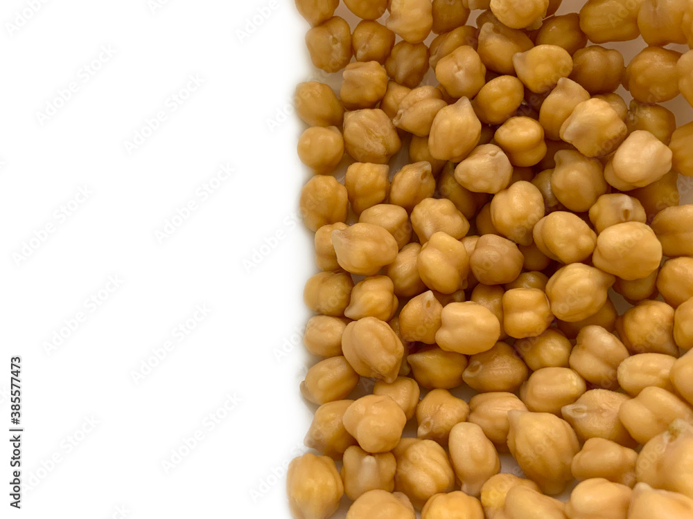 Garbanzo beans or chickpea spread on an isolated white background Garbanzo beans or chickpea spread on an isolated white background