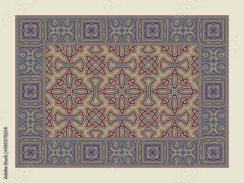 Asian traditional carpet. Colorful tribal ornament. Decorative lebanese rug.