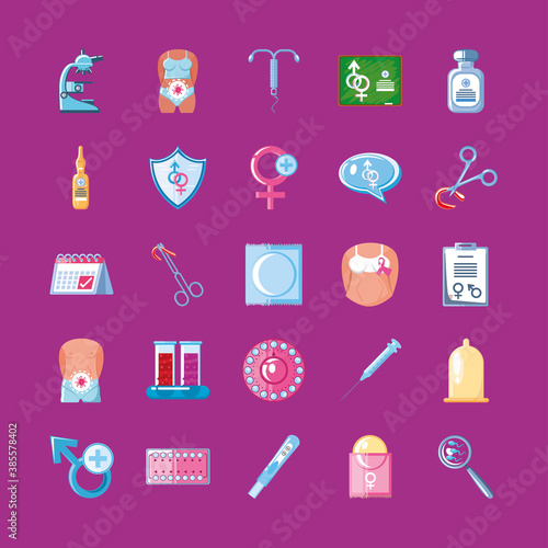 sexual health, awareness medical prevention icons line fill blue
