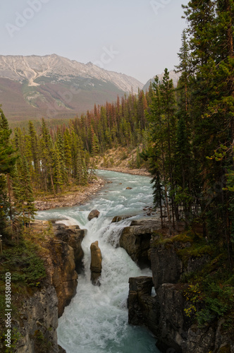 Sunwapta Falls on a Smoky Day