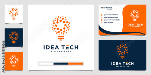 Creative bulb tech logo and business card design. idea creative light bulb with technology concept.