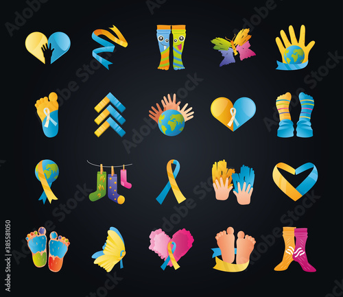 world down syndrome day, support awareness creative set icons