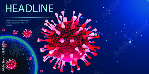 Covid-19. Concept health safety protection coronavirus epidemic 2019 nCoV. Viruses fly around planet Earth. Low poly wireframe style. Vector