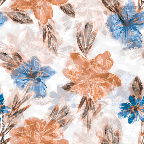 Field Flowers Seamless Pattern. Watercolor Background.