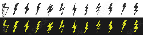 Super set Lightning bolt. Thunderbolt  lightning strike. Modern flat style vector illustration