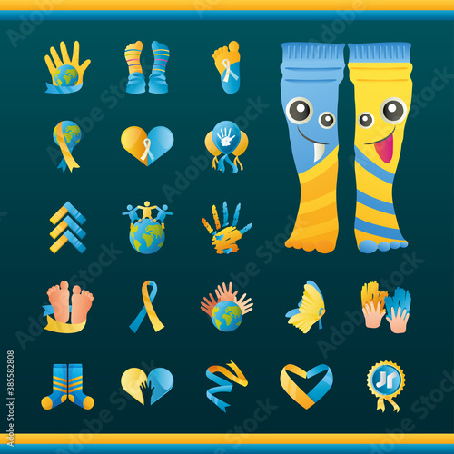 world down syndrome day, campaign help awareness collection icons