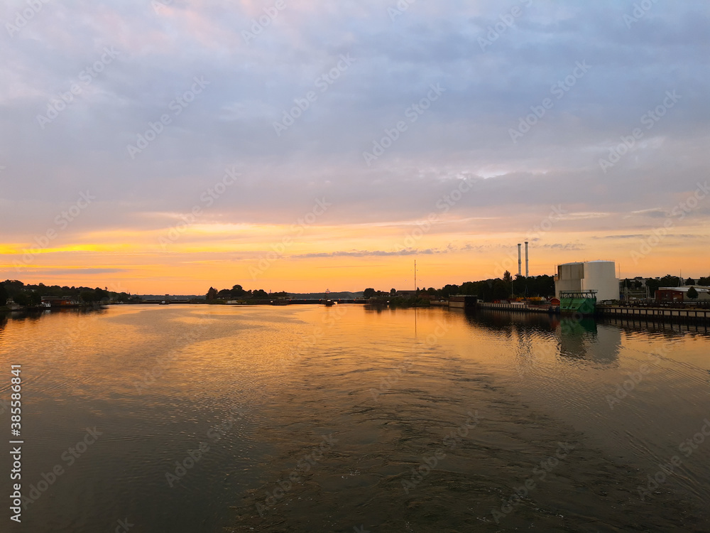 Sunset over the river- Kiel Canal-Germany